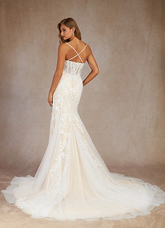 Azazie Bae Wedding Dresses Diamond White Champagne Mermaid Sequins Tulle Dress image3