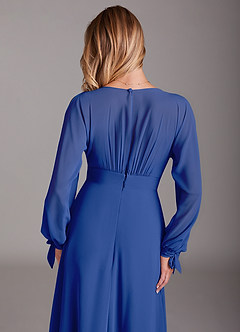 Azazie Matilda Brautjungfernkleider A-Linie Langarm Chiffon Kleid Königsblau image8