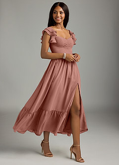 Azazie Anaya Robes de demoiselle d'honneur Robe Trapèze en Mousseline de soie Plissée Rose De Cèdre image3