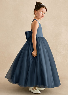 Azazie Peanut Abiti da Ragazza di Fiori Abito A-Line in Tulle Cinturino Blu Nettuno image3