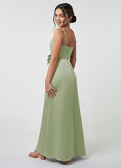 Azazie Anina Junior Robe Trapèze en Satin extensible Arc Vert Sauge image5