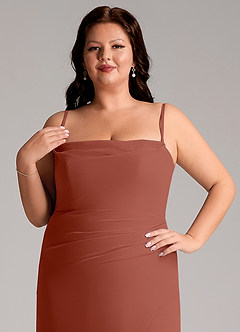 Azazie Leonis Vestidos de madrinha de casamento Vestido Castanho Aloirado de Chiffon de Bainha com Sem alças image15