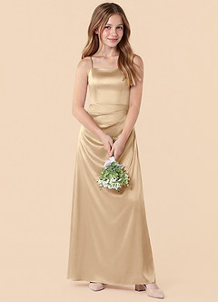 Azazie Renna Junior Champagne Mermaid Pleated Stretch Satin Dress image4
