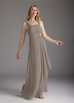 Azazie Weisz Mother of the Bride Dresses Taupe A-Line Square Neckline Pleated Chiffon Dress image4