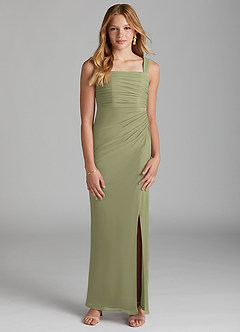 Azazie Jesaphine Junior Pistachio Sheath Pleated Mesh Dress image3
