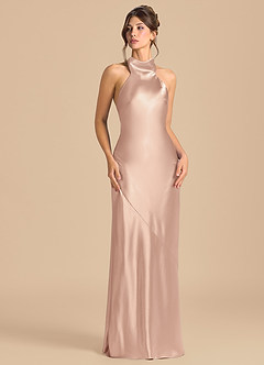 Azazie Velli Robes de demoiselle d'honneur Robe Fourreau en Satiné métallisé Col Haut Rose Perle image2