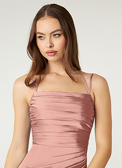 Azazie Desi Brautjungfernkleider Etui Halter Korsett Stretch-Satin Kleid Rosettenrosa image6