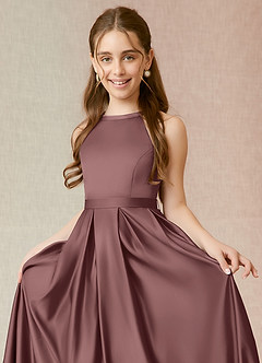 Azazie Arianthe Junior Vintage Mauve A-Line with Pockets Stretch Satin Dress image10