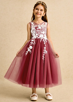 Azazie Sundae Flower Girl Dresses Pomegranate Ball-Gown Lace Dress image6