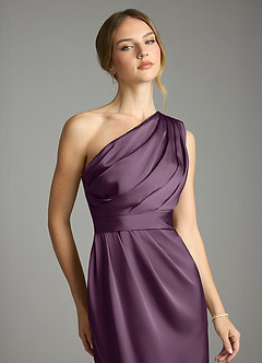 Azazie Emorie Final Sale Plum Sheath One Shoulder Stretch Satin Dress image2
