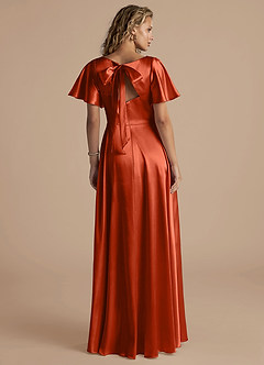 Azazie Kimber Bridesmaid Dresses Paprika A-Line Ruched Metallic Satin Dress image4