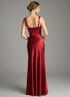 Azazie Alouette Bridesmaid Dresses Scarlet Mermaid Pleated Stretch Satin Dress image2
