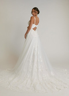 Azazie Devi Wedding Dresses Diamond White A-Line V-Neck Lace Tulle Dress image6