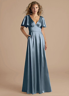 Azazie Kimber Bridesmaid Dresses Twilight A-Line Ruched Metallic Satin Dress image1