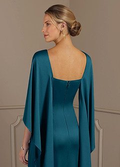 Azazie Eli Mother of the Bride Dresses Ink Blue Sheath Boatneck Stretch Satin Dress image6