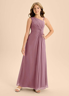Azazie Brooke Junior Vintage Mauve A-Line Side Slit Chiffon Dress image4