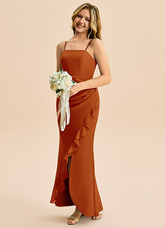 Azazie Buzzy Junior Robe Fourreau en Mousseline de soie Plissée Paprika image3