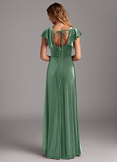 Azazie Bondi Bridesmaid Dresses Eucalyptus A-Line Side Slit Velvet Dress image6