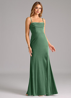 Azazie Saige Bridesmaid Dresses Eucalyptus Sheath Off the Shoulder Velvet Convertible Dress image4