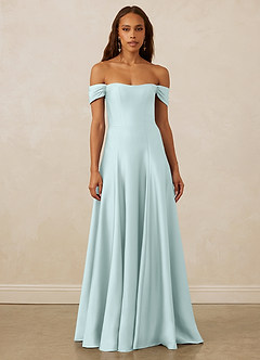Christian Siriano Bridal for Azazie 1002 Bridesmaid Dresses Sea Glass A-Line Off the Shoulder Stretch Satin Convertible Dress image2