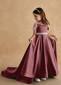 Azazie Jodi Flower Girl Dresses Desert Rose A-Line Matte Satin Dress image1
