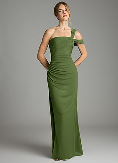 Azazie Tati 신부 들러리 드레스 쉬스 오프 더 숄더 망사 바닥 길이 드레스 image2