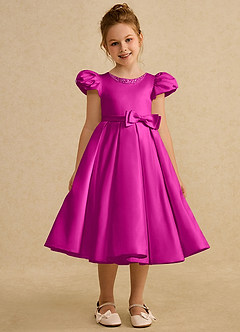 Azazie Pearl Abiti da Ragazza di Fiori Abito Principessa in Raso Opaco Plissettato Fucsia image5
