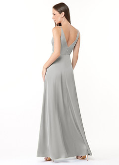 Azazie Dalilah Vestidos de damas de honor Vestido de Plata de Satén Elástico de Corte en A con Cuello en V plisado image2