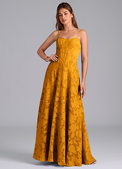 Azazie Stasy Bridesmaid Dresses Butterscotch A-Line Sweetheart Neckline Floral Burnout Dress image4