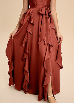 Azazie Peyton Junior Terracotta A-Line Pleated Stretch Satin Dress image6