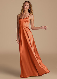 Azazie Mei Robes de demoiselle d'honneur Robe Trapèze en Satiné métallisé Orange Brûlée image4