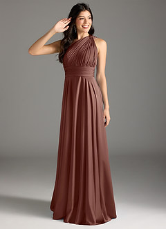 Azazie Charlize Bridesmaid Dresses Espresso A-Line One Shoulder Stretch Satin Dress image1