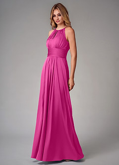 Azazie Bonnie Bridesmaid Dresses Fuchsia A-Line Pleated Stretch Satin Dress image3