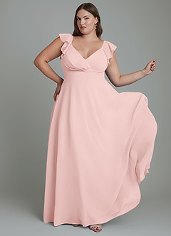 Azazie Leilani Bridesmaid Dresses Powder Pink A-Line Pleated Chiffon Dress image8