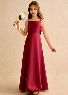 Azazie Joella Girls Formal Flower Girl Dresses Scarlet A-Line Pleated Matte Satin Dress image3