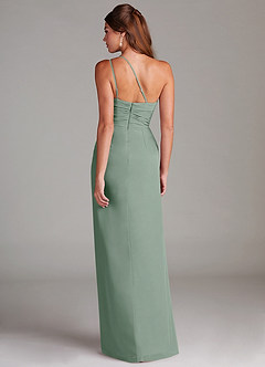 Azazie Eren Vestidos de damas de honor Vestido de Salvia Plateada de Gasa de Corte Recto con Hombro unilateral image7