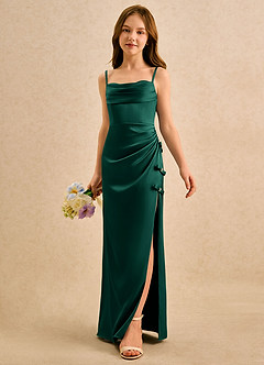 Azazie Bundt Girls Formal Flower Girl Klänningar Klä A-Line i Stretch Satin Plisserad image5