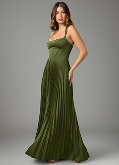 Azazie Avenelle Bridesmaid Dresses Olive A-Line Corset Stretch Satin Dress image3