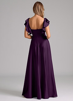 Azazie Leilani Bridesmaid Dresses Grape A-Line Ruched Stretch Satin Dress image2