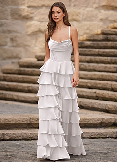 Rhythm White Ruffled A-line Prom Dress image4