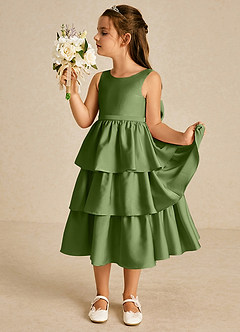 Azazie Margery Flower Girl Dresses Juniper A-Line Bow Stretch Satin Dress image4