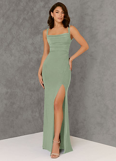 Azazie Nikki Bridesmaid Dresses Agave Sheath Corset Luxe Knit Dress image1