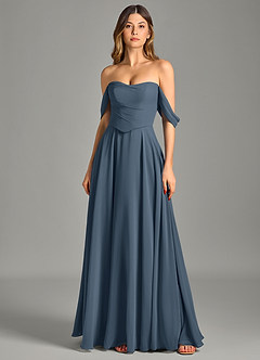 Azazie Chelsey Vestidos de damas de honor Vestido de Neptuno de Gasa de Corte en A Convertible con Vestidos sin tirantes image6