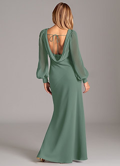Azazie Jaxine Bridesmaid Dresses Eucalyptus Mermaid Long Sleeve Chiffon Dress image6