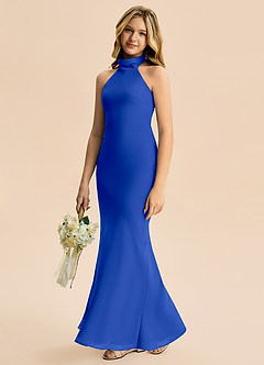 Azazie Velli Junior Meerjungfrau-Linie Hoher Kragen Chiffon Kleid Königsblau image4