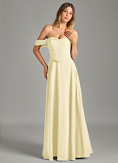 Azazie Chelsey Vestidos de damas de honor Vestido de Sorbete De Limón de Gasa de Corte en A Convertible con Vestidos sin tirantes image4