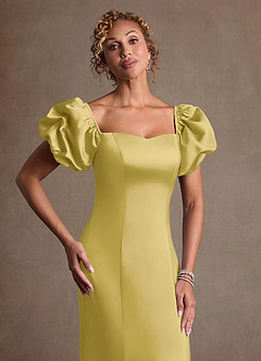 Azazie Redding Klänningar till brudens mor Klä Tubklänning i Stretch Satin Rynkad Kanariefågel image6