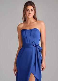 Azazie Jamie Bridesmaid Dresses Royal Blue A-Line Strapless Stretch Satin Convertible Dress image6