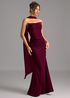 Azazie Sorrel Robes de demoiselle d'honneur Robe Sirène Convertible en velours Corset Cabernet image4