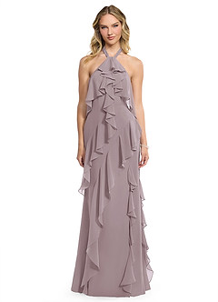 Azazie Velma Bridesmaid Dresses Dusk A-Line Side Slit Chiffon Dress image1